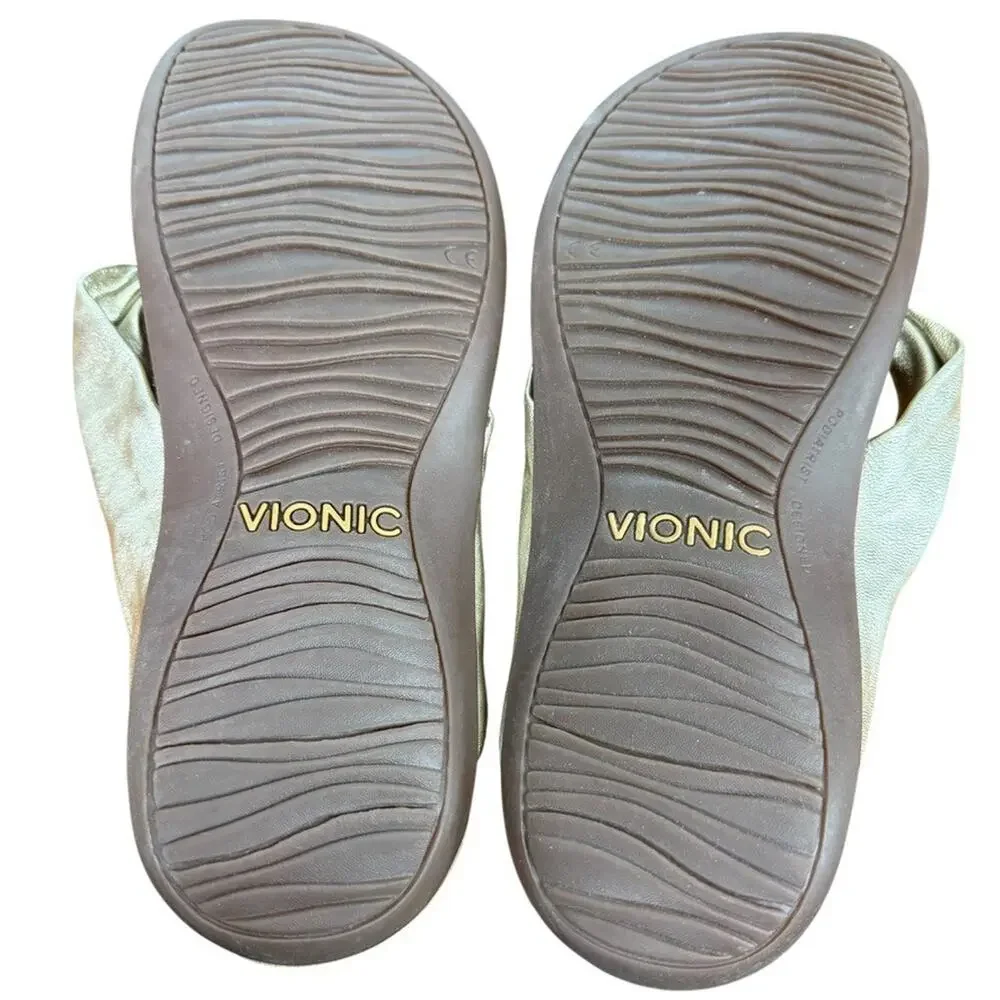 Vionic Pippa Gold Knot Thong Sandals Slide Slip On Casual Flats Shoes Leather 7 - Picture 15 of 16